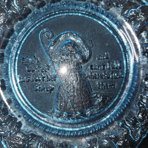 Tiara Indiana Blue Glass Nursery Rhyme Salad/ Desert/ Luncheon Plate set of 4 - Picture 7 of 14